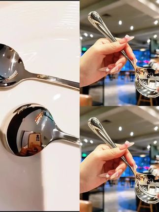 316L加厚款不锈钢勺子家用韩式简约可爱网红吃饭汤匙创意长柄圆勺#好物推荐🔥