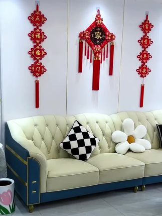 【觅缘坊】三件套中国结大号吉祥挂件春节新年中国节日装饰挂件客厅#客厅挂饰#中国结三件套#桃木结三件套#客厅背景墙