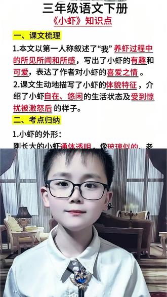 三年级语文下册第三单元《小虾》知识点归纳总结#知识点总结#三年级语文 #三年级语文知识