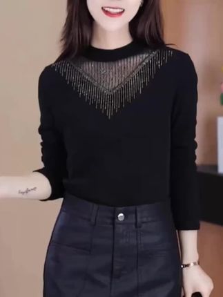 春秋季加绒加厚显瘦上衣洋气质遮肉蕾丝内搭打底衫女#女装穿搭 #上衣穿搭 #打底衫 #百搭上衣 #妈妈穿搭