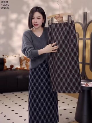 秋冬格子半身裙毛呢菱形格包臀中长韩系复古百搭气质设计感a字裙#高端大气 #半身裙