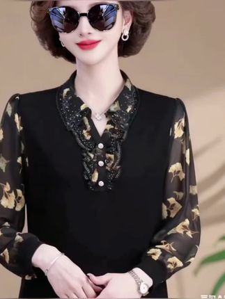 中年妈妈装春 秋 装 T恤长袖洋气针织小衫中老年女母 ~衣服气质上衣#气质穿搭 #减龄穿搭 #中老年穿搭 @巨量千川