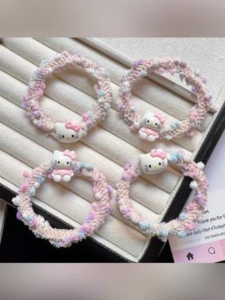 #好物推荐 可爱卡通kt猫发绳 彩色发圈少女甜美编织头绳 高弹力皮筋头饰发饰#时尚饰品 #头饰搭配 #小众饰品推荐 #发饰