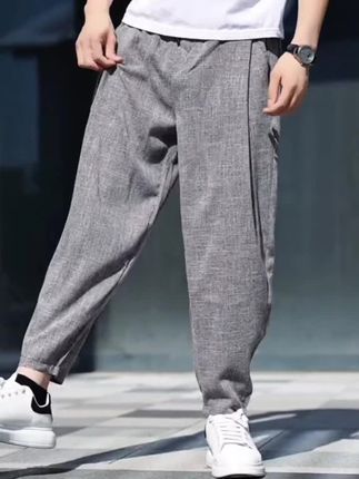 2025早秋新款休闲裤男胖人灯笼裤宽松舒适松紧腰大码中青年直筒裤#灯笼裤 #休闲裤 #显高显瘦 #面料舒适透气 #时尚显瘦穿搭