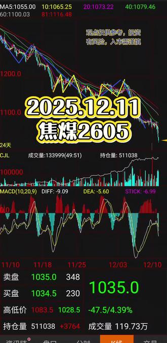焦煤2605合约今天大幅下跌,接下来的机会该如何把握。#期货交易 #焦煤 #焦煤焦炭 #焦煤期货