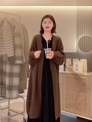 中长款毛衣外套女春秋2025新款爆款慵懒风软糯针织开衫外搭高级感#