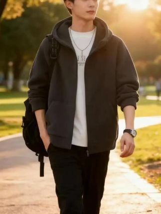 棉致摇粒绒卫衣外套男士春秋季新款连帽百搭简约休闲男装开衫衣服#好物推荐🔥 #新品上新 #男装搭配