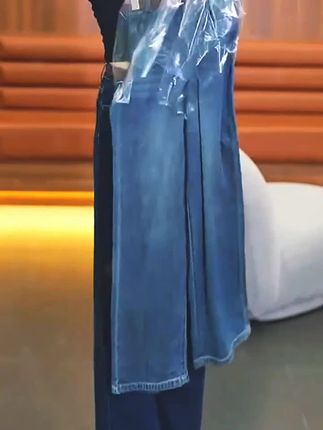 松紧高腰牛仔裤宽松阔腿裤女裤子2025新款春秋大码显瘦窄版直筒裤#牛仔裤穿搭 #早秋阔腿直筒牛仔裤