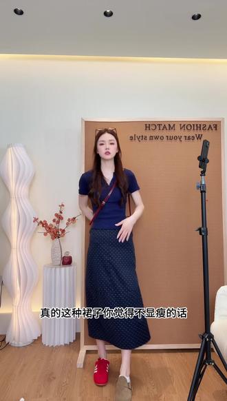 藏青色波点半身裙女2026新款大码胖mm遮胯显瘦半裙高腰拼接 #夏季穿搭 #半身裙 #韩系穿搭 #气质穿搭 #小众设计感