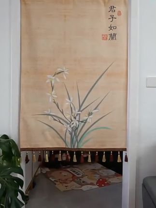 【中式古风半帘葫芦门帘隔断帘家用卧室免打孔门对门化解风水遮挡帘】#家居挂画装饰画