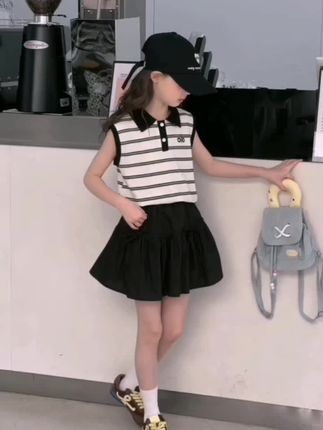 女童夏季裤裙套装儿童6-11岁简约时尚无袖POLO衫洋气夏季休闲薄款