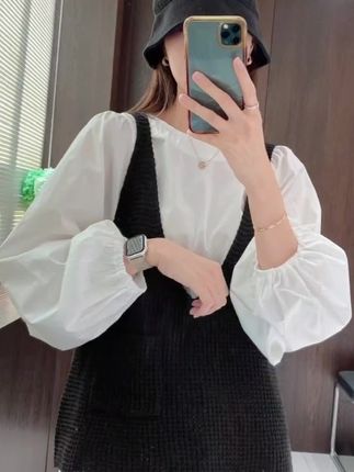 韩系衬衣加针织马甲两件套,穿起来很休闲很韩,灯笼袖宽松版型的设计,遮肚子遮胯,穿起来很显瘦,早秋穿超推荐!#针织衬衫 #针织衬衫两件套 #韩系穿搭 #洋气减龄 #早秋穿搭