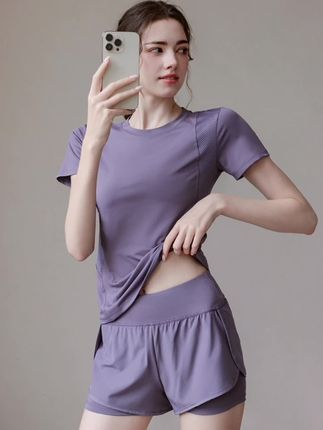 夏季跑步运动套装女大码晨跑健身衣套装透气速干衣短袖短裤两件套#夏日穿搭 #健身穿搭 #运动穿搭 #运动套装 #夏季时尚穿搭