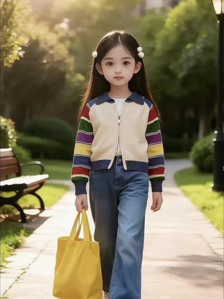 新款 把彩虹穿在身上啦✨ 拼接条纹外套超吸睛,配色活泼又洋气!#儿童时尚穿搭 #萌娃穿搭 @DOU+上热门 @抖音小助手