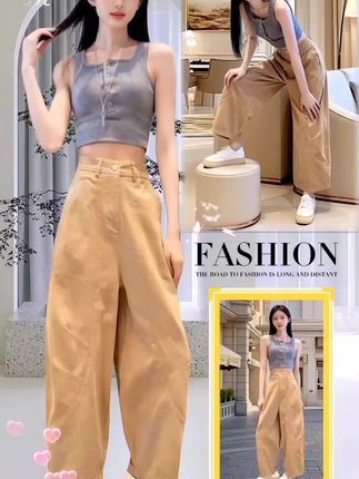 100纯棉秋冬韩版洋气九分阔腿弯刀裤女高腰气球裤显瘦休闲镰刀裤#穿出美丽穿出自信#休闲减龄#显瘦穿搭#宽松版型#秋冬新款