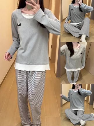 Meng luan/梦鸾宽松简约春秋长袖睡衣女士秋冬季可外穿家居服套装#面料柔软舒适 #谁穿谁好看系列 #质量杠杠的好#爆款热卖中 #睡衣家居服