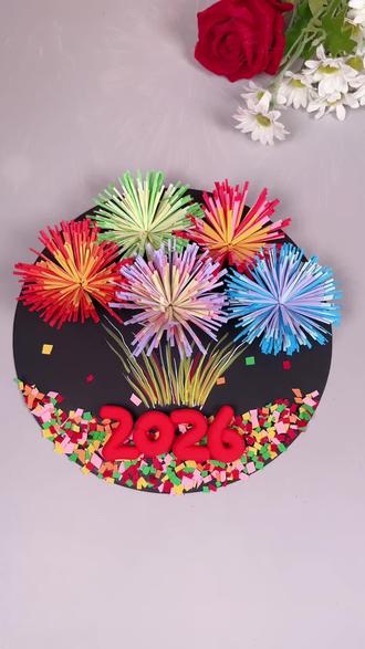 元旦要到了,新年手工作业和孩子一起用彩纸来做新年烟花,简单又好看的立体创意手工画#新年手工 #新年主题画 #儿童画 #创意美术 #幼儿园手工