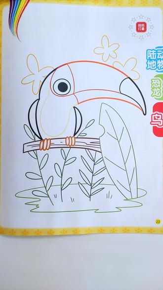 儿童涂色大书 -巨嘴鸟#幼儿画画涂色本 #简笔小鸟 #绘画启蒙