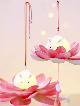 【中秋限定】新款温馨玉兔莲花灯笼手工创意diy古风手提花灯成品