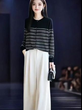 大码女装哥弟阿玛施正品早秋条纹 羊毛针织开衫外套女2025新款春秋 #街拍时尚穿搭 #民族风服装 #街拍小姐姐穿搭秀 #美女街拍穿搭