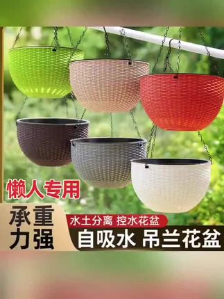 垂吊吊兰花盆悬挂式塑料藤编吊篮懒人吸水挂壁绿萝常春藤吊球加厚#挂式花盆 #diy吊兰花盆 #吊篮 #花盆 #养花
