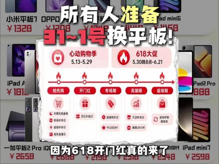 所有人准备31到1号换平板!因为618开门红真的来了,三大平台也放出力度最大补贴。一期视频带你吃透各个平台的618,手把手教你抄底价买平板!#平板#618攻略#数码科技#平板电脑 618平板 华为平板 ipadpro 小米平板 拯救者y700五代 荣耀平板 oppopad5pro vivopad6pro redmipad iqoopad ipad #618好物节