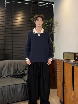 秋季高级感满满的休闲裤搭配针织polo衫#今日穿搭 #高级感穿搭 #简约大气 #新衣试穿