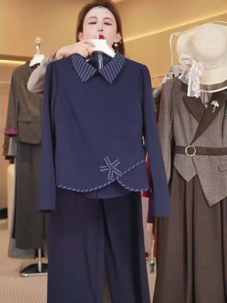 时尚洋气套装女秋季新款时髦复古衬衫阔腿裤气质两件套