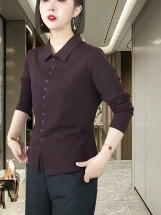 2025新开衫6扣眼秋装简约纯色收腰衬衫扣女气质百搭打底上衣
