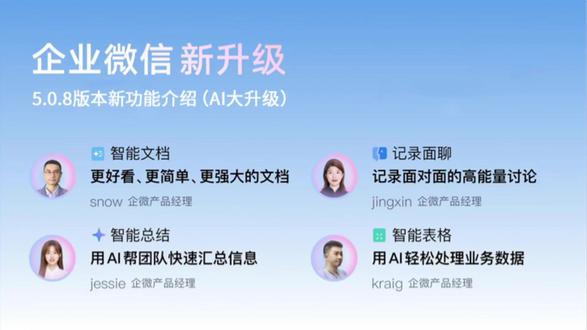 企业微信最新功能上线介绍-5.0.8版本 企业微信重磅更新啦!全是企业刚需功能,操作简单不复杂,看完直接上手,帮企业迅速提升运作效率,赶紧码住!
#企业微信 #有目标科技 #企微服务商 #AI办公
