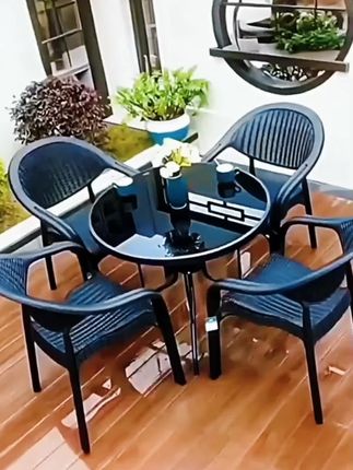 仿藤靠背椅室外奶茶店商用外摆休闲桌椅防水防晒椅子