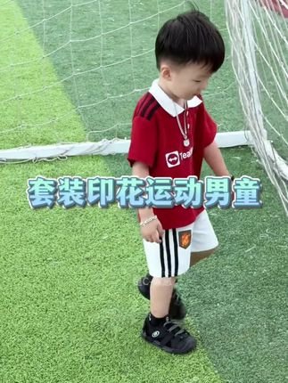 纯色短袖男童套头夏季套装常规套装印花运动男童洋气帅气韩版宽松#短袖 #童装 #男童 #套装