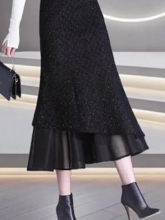 亮丝黑色鱼尾裙女半身裙秋冬加绒加厚保暖高腰中长款百搭显瘦包裙#气质半身裙 #半身裙 #鱼尾裙女半身裙#秋冬加绒加厚保暖#优雅气质 @DOU+小助手