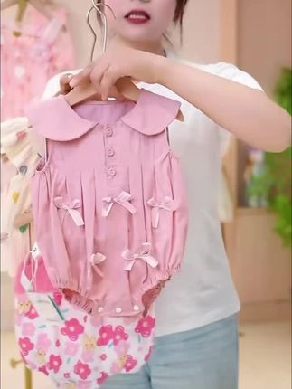女宝无袖套头纯棉蝴蝶结哈衣夏季女公主风连体衣三角爬公主韩版#公主裙 #爬爬服 #女宝穿搭 #韩版 #蝴蝶结
