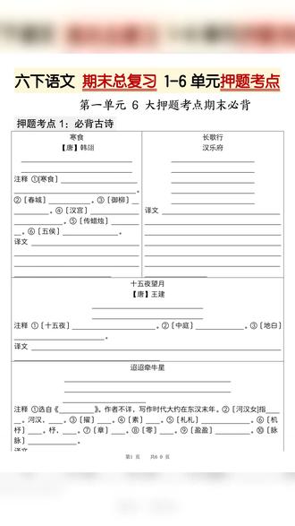 2026年六年级下册语文期末复习单元押题考点带答案共60页
#六年级 #六年级语文 #六年级下册