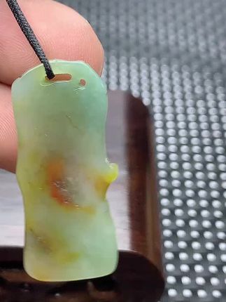 缅甸天然A货翡翠黄翡精美小竹节节高升挂件吊坠