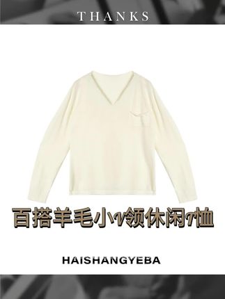 【海上叶爸】新款2025春秋百搭羊毛小V领单口袋休闲打底T恤 #海上YeBa #精致女人必备 #慵懒风穿搭 #入秋高级感穿搭攻略 #普通女孩如何穿出眼前一亮的感觉