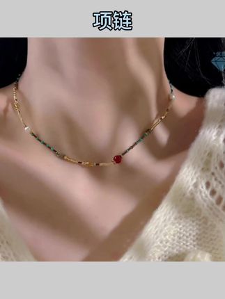 合金项链 简彩色民族风串珠项链女复古小众配饰轻奢百搭颈链#项链#锁骨链#饰品#视频同款#好物分享