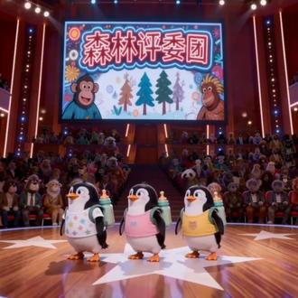 三只可爱企鹅 跳科目三 #动物达人秀 #创作者扶持计划 #即梦ai生成视频 #萌宠出道计划