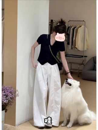夏季时尚一整套女装2025新款百搭Polo领针织衫高腰阔腿裤两件套装