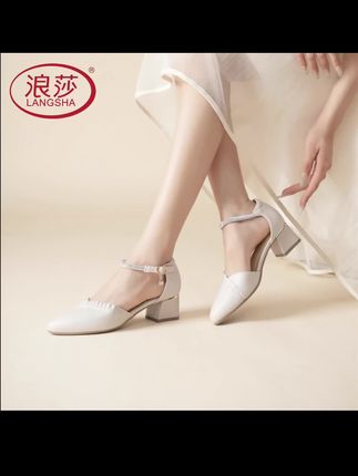 2025夏季凉鞋包头中跟一字扣浅口粗跟时装气质单鞋女