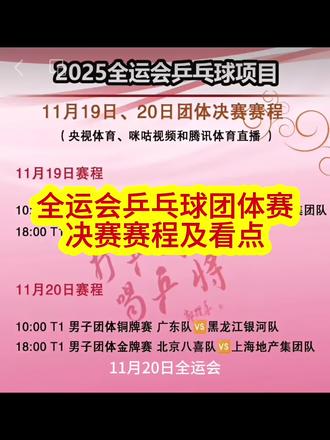 全运会乒乓球团体赛决赛赛程及看点#乒乓球#全运会