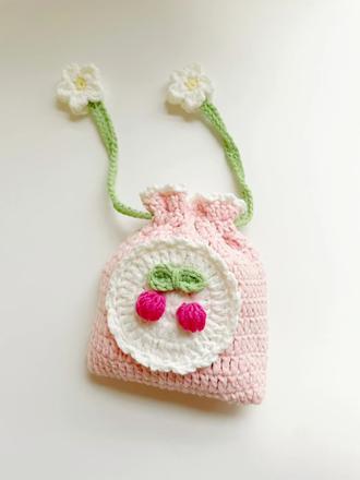 樱桃束口包钩织教程#钩织小包包 #手工diy #包包钩针教程 #耳机包钩织教程 #我的手工作品