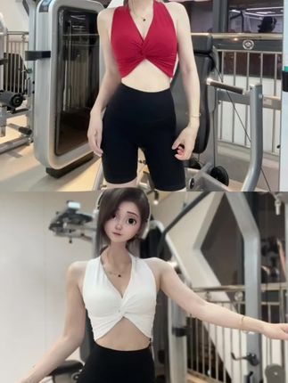 挂脖扭结v领美背性感运动背心带固定杯垫时尚辣妹设计感吊带纯风#健身穿搭 #辣妹穿搭 #女神穿搭 #运动穿搭 #美背穿搭