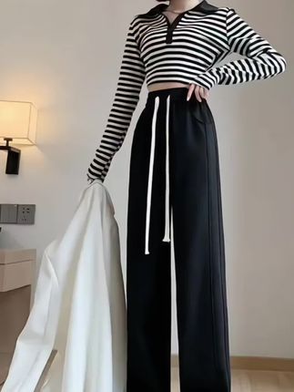 春夏秋季新款垂感宽松直筒休闲显瘦阔腿裤#窄版运动裤#休闲百搭#秋季新款简约