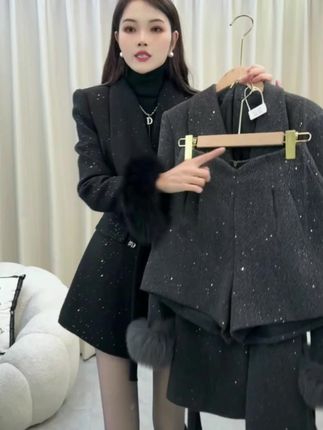 #新款上新#【星空毛呢短裤高腰a字休闲西装裤亮片闪闪小个子靴裤辣妹阔腿裤冬】#裙子搭配 #收腰显瘦 #这也太好看了 #超好看