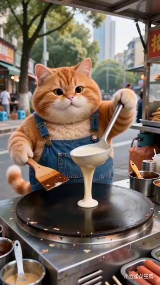 橘猫居然摆摊卖煎饼了🫣🫣#小云雀AI #橘猫 #宠物摆摊 #ai视频制作 #自媒体起号