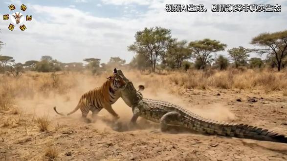 疯了!老虎饿极偷袭晒太阳的鳄鱼,反被咬住脑袋狼狈逃窜 #动物 #动物世界 #野生动物 #鳄鱼 #老虎