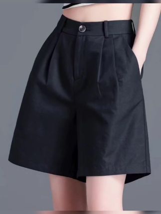 棉麻短裤女夏季薄款a字亚麻阔腿休闲中裤四分5分裤黑色西装短裤子