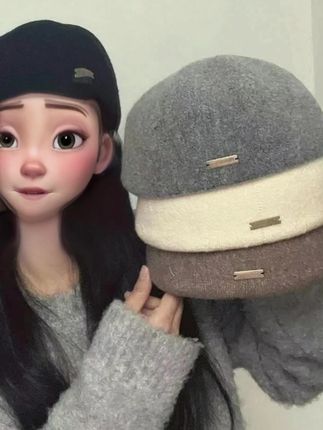 秋冬新款立体有型贝雷帽反戴前进帽方圆脸显脸小百搭帽子画家帽